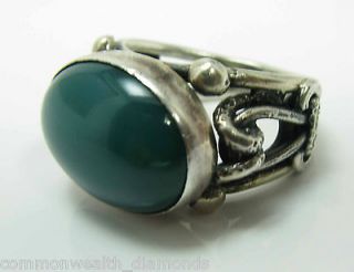Estate 14CT Green Jade (Created) Sterling ring. Mens Women Unisex. 12