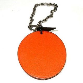 Auth HERMES Bag Charm Keyring Orange Fruit Motif Leather & Sterling