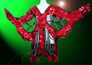 Red Sequin Butterfly Coat Dance Dress Showgirl Drag Queen Cabaret