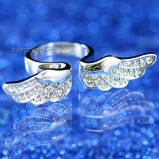 Angel Wing Quality Ring use Swarovski Crystal UK size M,O,Q   SR066