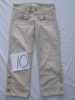 Abercrombie Capri Pants 0 beige khaki cargo military button pocket