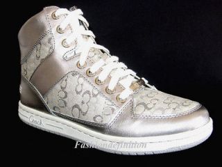 New Coach Signature Women NORRA Silver Leather Boots Sneakers Shoes