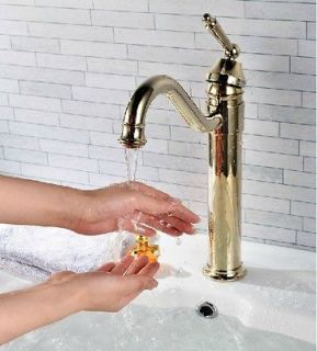 NEW Euro Gold Contemporary Bathroom Sink Basin Faucet Swivel Spout