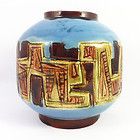 Vintage Israeli Gofer Ceramic Flower Vase Abstract Painting Israel