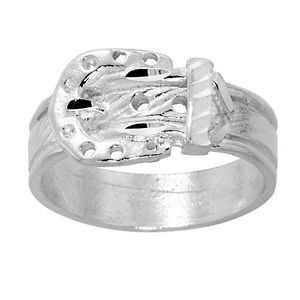 Sterling Silver Diamond Cut Horse Shoe Belt Buckle Ring