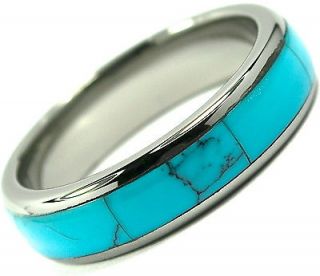 Tungsten Carbide Ring Wedding Band Turquoise Inlay Titanium Color Dome
