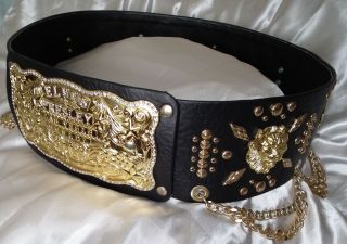 ELVIS STYLE BLACK VEGAS GOLD BUCKLE BELT WITH ALL GOLD TRIM