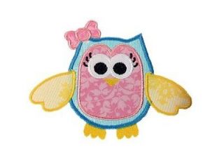 Applique Girly Owl With Bow Machine Embroidery Design   3 Sizes