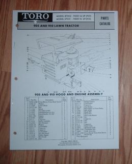 TORO PARTS CATALOG 905 AND 910 LAWN TRACTOR