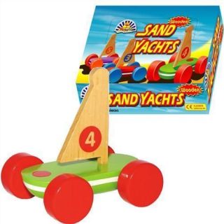 Wooden BOAT/SAND YACHT with WHEELS Assorted Colours Traditional Toy