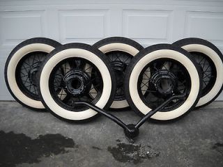 1932 FORD OEM SET OF 5 WHEELS W/TIRES, HUBCAPS, SPARE TIRE HOLDER, LUG