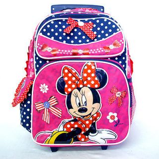 Minnie Mouse 16 Pink Blue Girls Rolling Backpack Rucksack Bag wheels
