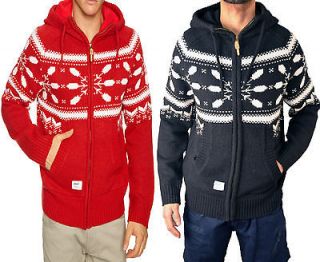 Addict Alpine Knit Zip Hooded Jumper Jacket Red/Black Top RRP £120