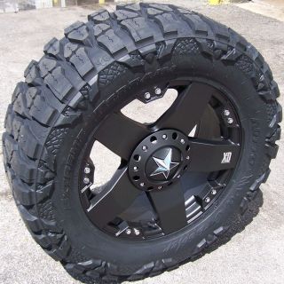 22 Black Rockstar Wheels 37 Nitto Mud Grappler Chevy GMC Sierra 1500
