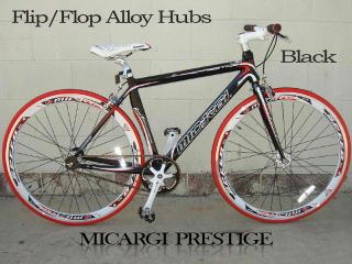  Prestige FIXIE 48cm Fixed Gear Bike Black with White Rims Red Tires