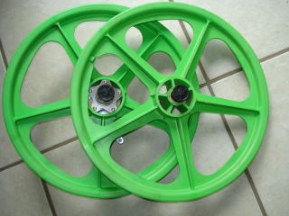oldschool BMX Skyway mag wheels rims NOS original coaster brake green