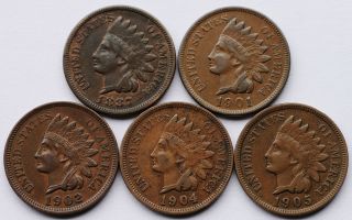 1902 1904 1905 Indian Head Cents Full Liberty Date Rims Nice Detail NR