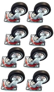Pack 3 Swivel Caster Wheels Rubber Base with Top Plate Bearing