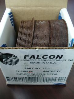 50 Falcon A60 TBE Cut Off Wheels 3 x 035 x 1 4 1E11 25000 RPM USA
