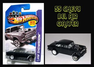 Hot Wheels 2013 Flat Black Classic Super `55 Chevy Bel Air Gasser Real