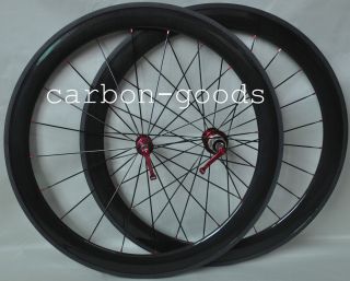 Carbon Fiber 56mm Road Bike Tubular Wheels Wheelset Red Hubs