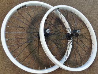 BMX Bike Wheelset White Alex Alloy Rims 3 8 inch axles Rear Freewheel