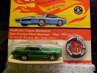 RARE 1968 Hot Wheels Redline Custom Eldorado Green HK Blister BP Mint