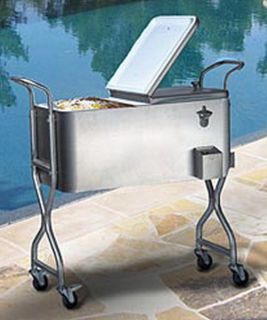 80 Quart Stainless Steel Party Cooler Ice Chest 24 Can Capacity Wheels