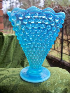 Opalescent Hobnail 6 1 4 Footed Fan Vase 1940s Scalloped Rim