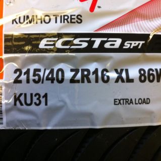 New Tire 215 40 16 Kumho KU31 ZR16 86V Extra Load XL