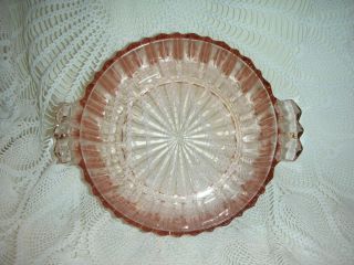 Small Vintage Anchor Hocking Pink Fluted Glass Bowl Handles Straight