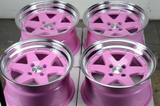 15x8 4x100 Pink Effect Rims Low Offset Polished Lip Miata Cabrio Alloy