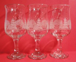 Christmas Etched Winter Scene Water Wine Goblets with Gold Rims