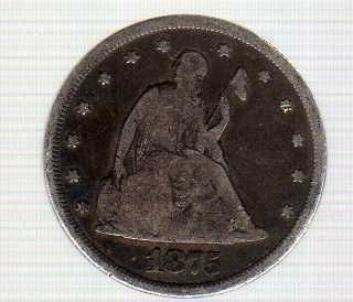 1875 U s Twenty Cent Silver  CC  Coin Full Rim
