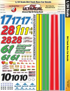 MG3443 1 24 High Def Dirt Track Race Car Ultracal Decals