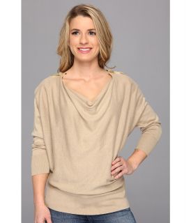MICHAEL Michael Kors Petite Cowl Neck Zip Shoulder Sweater Womens Sweater (Khaki)