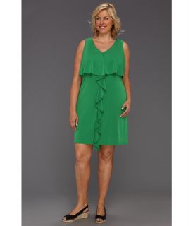 Jessica Simpson Plus Size Popover Dress w/ Ruffle at Center Front Womens Dress (Olive)