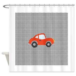  Red Cartoon Car on Black Dots Shower Curtain  Use code FREECART at Checkout