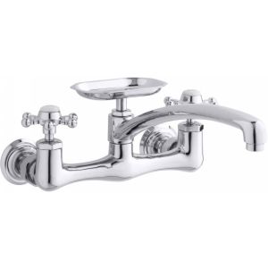 Kohler K 159 3 CP Antique Two Handle Wall Mount Faucet with Soap Dish