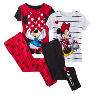 Disney Minnie Mouse Girls 4 Piece Short Sleeve Pajama Set   Black 6