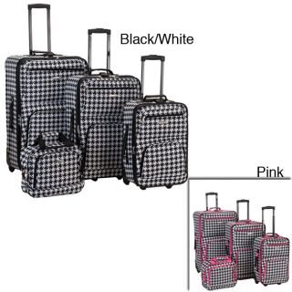 Rockland Deluxe 4 piece Black/ White Luggage Set (Black/ white KensingtonTravel in style with a Rockland four piece luggage set Bags expand 25 percent for more packing space Luggage features in line skate wheel system for a smooth glideDeluxe fashion lugg