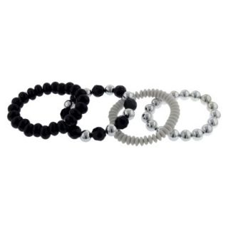 4 Piece Stretch Beaded Bracelet Set   Black/White/Silver