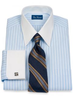 Paul Fredrick Mens 100% Cotton Stripe Straight Collar French Cuff Dress Shirt