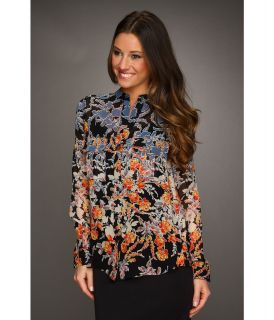 BCBGMAXAZRIA Printed Anderson Pocket Blouse Womens Long Sleeve Button Up (Black)