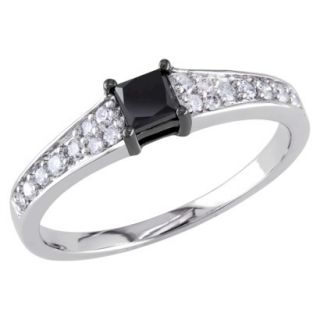 1/2 Carat Black and White Diamond in 10k White Gold Cocktail Ring (Size 5)