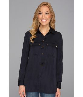 MICHAEL Michael Kors Roll Sleeve Safari Tunic Womens Blouse (Blue)
