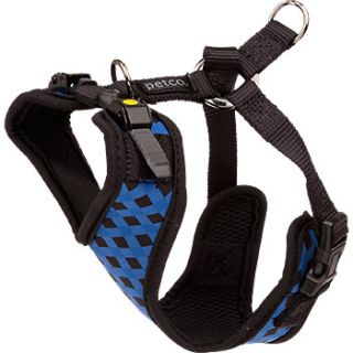 Adjustable Mesh Harness for Dogs in Black & Blue Checker Print, Large