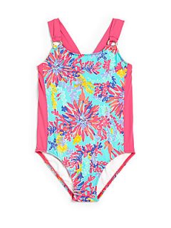 Lilly Pulitzer Kids Girls Wren Swimsuit   Aqua Pink