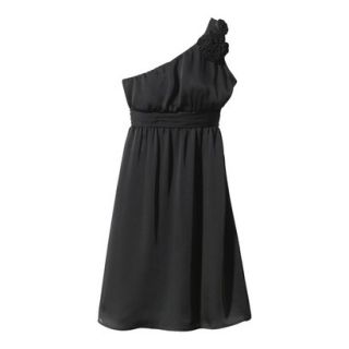 TEVOLIO Womens Satin One Shoulder Rosette Dress   Ebony   12