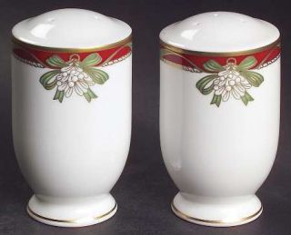 Waterford China Holiday Ribbons Salt & Pepper Set, Fine China Dinnerware   Red B